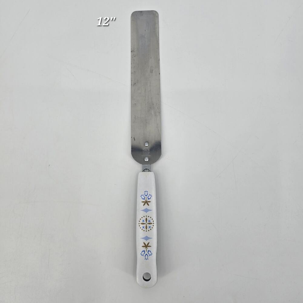 Vintage EKCO Flint Offset Icing Spatula Dutch Blue Tulip Handle Stainless USA